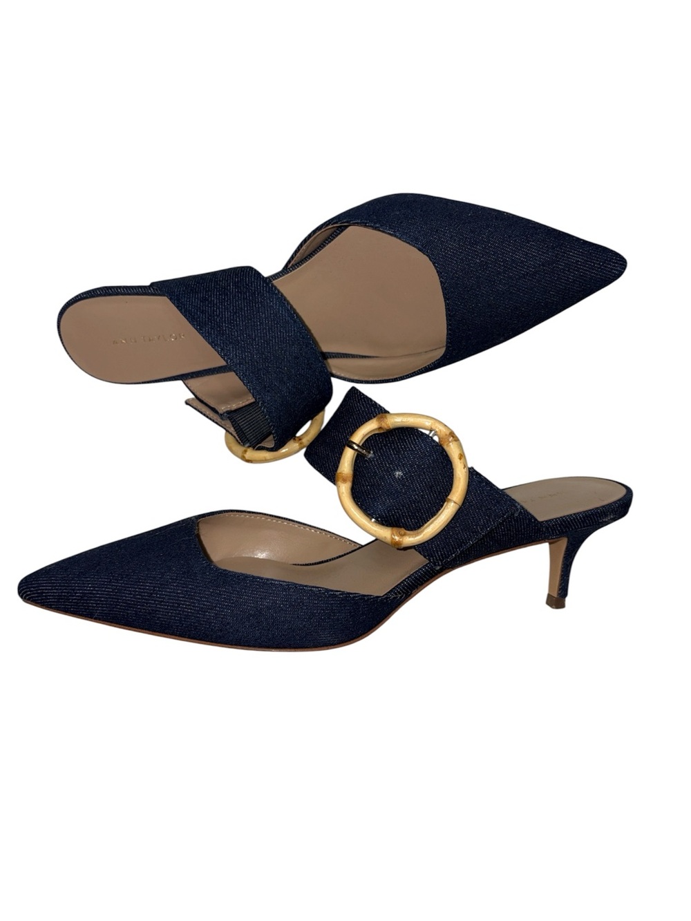 Ann Taylor Navy Pointed-Toe Mule with Gold Ring Accent